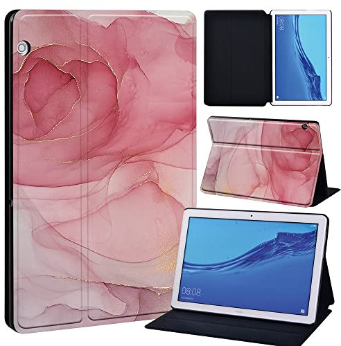 FINDING CASE For Huawei MediaPad T5 10 10.1 Inch Tablet - Printed PU Flip Leather Smart Lightweight Shell Stand Cover Case for MediaPad T5 10 10.1 (pink color)