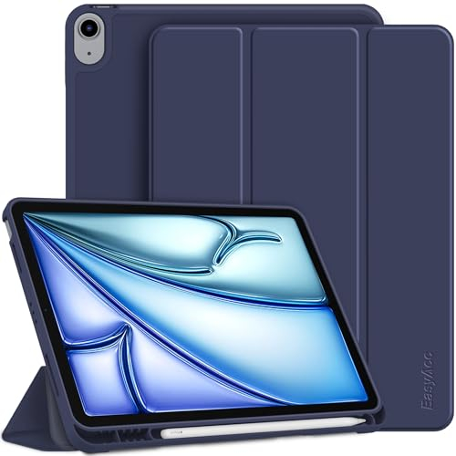 EasyAcc Hülle Kompatibel mit iPad Air M2 11 Zoll/iPad Air 6 2024 / iPad Air 5 2022 / Air 4 Hülle 10,9 Zoll mit Stifthalter, Trifold Ständer Dünne Schutzhülle mit Weicher TPU Rückseite, Blau
