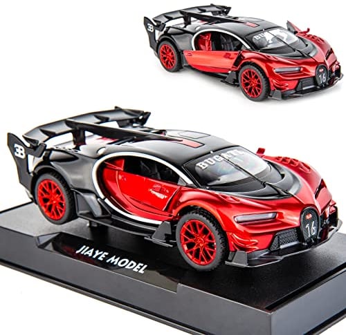 TGRCM-CZ Bugatti Vision GT Supercar 1/32 Zinklegierung Druckguss Pull Back Auto Modell Spielzeug Sound und Licht für Junge Mädchen Geschenk (Rot)