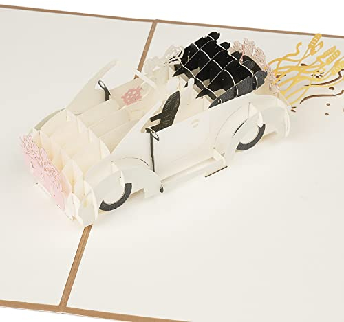 AIYONG Pop-Up Karte Hochzeitsauto, 3D Hochzeitskarte mit Auto just married, Glückwunschkarte Hochzeit, Handgefertigte Karte zur Hochzeit für Hochzeitsreise & Flitterwochen von Brautpaar