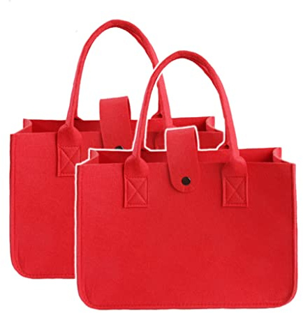 Filztaschen Shopper 2 Stück, verschließbare Einkaufs-Tasche mit Henkel Filz, Einkaufstasche Faltbare vielseitige Tragetasche Filz Shopper