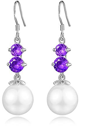 Ohrringe Hängend Cute Silber, Ohrringe Weissgold Damen 2 Zirkonia mit Perle Kupfer Ohrringe Vintage 48X12MM