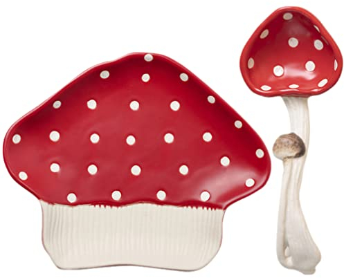 Yardwe 1juego Plato De Cerámica Con Diseño De Champiñón Para Ensaladas y Postres Incluye Cuchara De Cerámica Para Uso Casa y Restaurantes