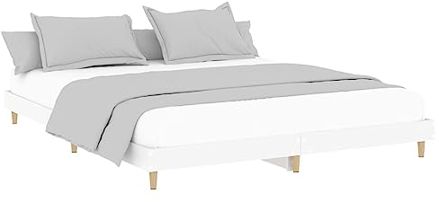 vidaXL Bettgestell, Bett Doppelbett für Schlafzimmer, Bettrahmen mit Lattenrost, Schlafzimmerbett Holzbeine, Weiß 140x200cm Holzwerkstoff