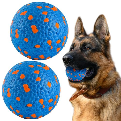 SUNNEKO Lot de 2 balles indestructibles pour chiens agressifs, plus sûres pour la bouche, entraînement attrape et lance - Bleu