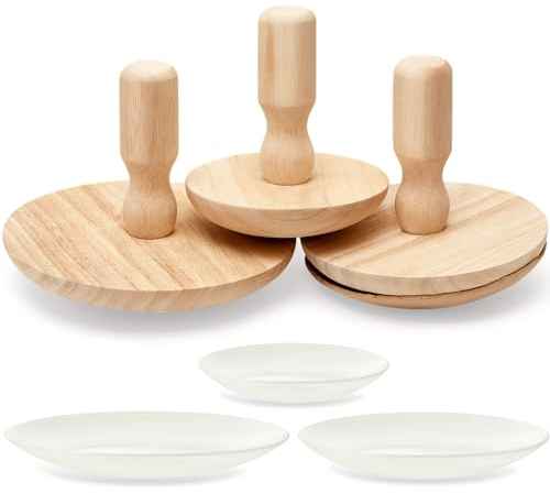 Wenqik 3 Pack Pottery Molds 4.5'' 5.5'' 6.5'' Plaster for Ceramics Wood Tools with Handle Ceramic Top Forms Plate Press Mold DIY Bowls Plates Dish Art Making (SIX-Wenqik-189)