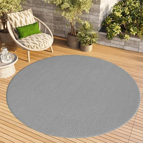 TAPISO Mono Teppich Rund Outdoor Grau 160 x 160 cm | 100% Polypropylen, 6 mm Florhöhe, gewebt