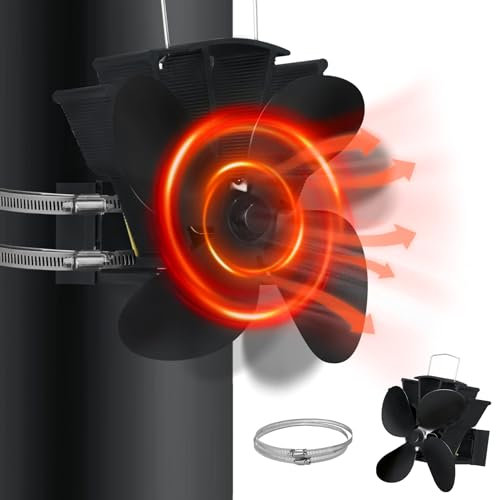 XINZI Ventilador de chimenea de 4 hojas, funciona con calor, sin electricidad, silencioso, con 2 anillos fijos, distribuidor de calor, ventilador para chimenea, estufa de leña, estufa de azulejos,