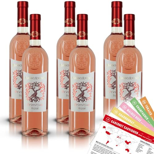 Masso Antico Primitivo Salento Rosé, halbtrocken, sortenreines Weinpaket + VINOX Winecards (6x0,75l)