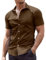 COOFANDY Mens Short Sleeved Shirts Formal Dress Shirts Stretch Muscle Fit Shirt Business Casual Shirt Iron Fre Button Down Tops Work Office Brown XS
