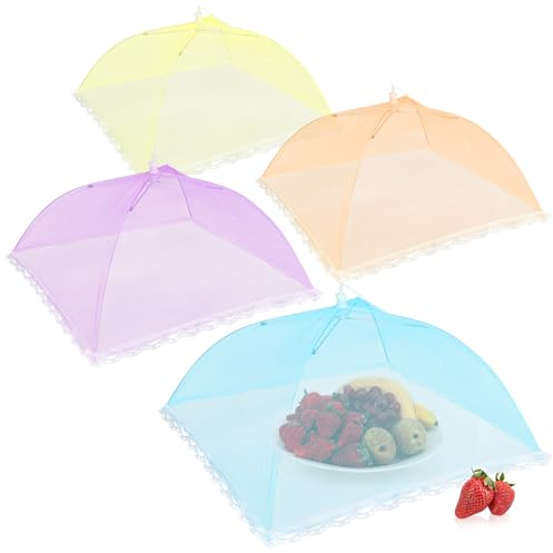 com-four® 4X Fundas para Moscas - Fundas de Colores para Alimentos - Fundas para Moscas para Comida, Comida, Fruta - Fundas y Fundas para Moscas - 45 cm (4 Piezas - Amarillo Violeta Azul Naranja)
