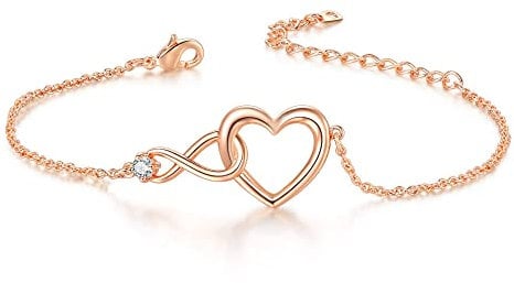 vissen Plated Rose Gold Infinity Bracelet for Women Cubic Zirconia Heart Stainless Steel Bracelet Jewellery
