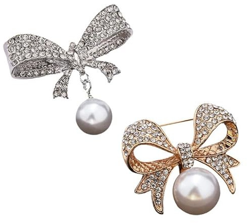Broche à Nœud, Broche à Nœud en Cristal, Broche en Perles Artificielles, Broches en Cristal Strass, Broche Élégante Vintage, Accessoires de Costume pour Femmes et Filles