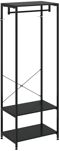 HOMCOM Coat Rack, 2-in-1 Clothes Stand with Shoe Storage, 168cm Free Standing Hall Tree with Hanging Rail and 2 Storage Shelves for Hallway, Entryway, Bedroom, Black