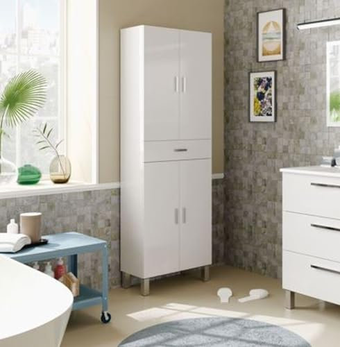 möbelando Hochschrank >Aruba< in Weiß-Hochglanz - 60x182x29 (BxHxT)