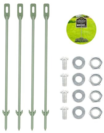 4pcs Yard Sign Stakes Metal Garden Stakes for Garden Signs Tent Pegs, 16.54 long / 0.315-inch Heavy Duty Garden Timber Railway Sleeper Brackets And Fixings, hardware included (4, Green)