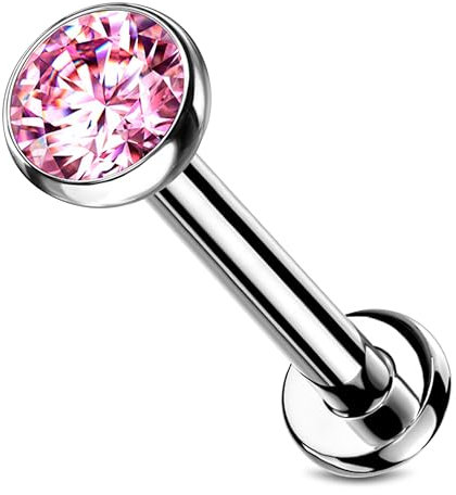 Stachelkleid Labret Piercing Titan Zirkonia Silber Push-In Ohne Gewinde Knorpel Helix Tragus Ohrstecker Tragus Lippe Universalpiercing Kugel Kristall Flach Silber/Rosa, 1 mm, 8 mm / 2,5 mm