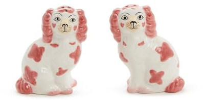 Two's Company Pink Staffordshire Dog Salt and Pepper Shaker Set, Ceramic, 3.5-inches Height