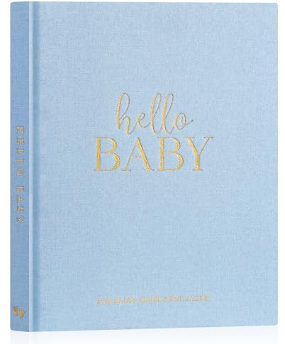 Lanpn Hello Baby Erstes 5 Jahr Babytagebuch für Mädchen Junge - Leinen Hardcover Baby Tagebuch zum Eintragen Babybuch für neue Eltern - Baby Album Baby Erinnerungsbuch Geschenk (Blau, 154 Seiten)