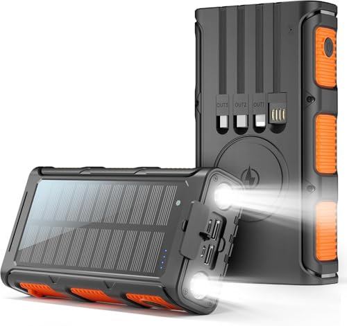 56800mAh &65w Solar Power Bank, Portable Charger Fast Charging Solar Charger, External Battery Pack with LED Flashlights, Extra 4 charging lines, Best for Outdoor Activities