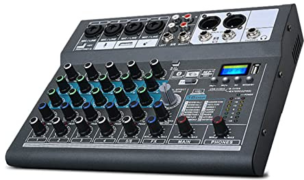 Professional 6-Channel Audio Mixer with 48V Power And 16 Kinds of Reverb Effects, Built-in Digital Power Amplifier Bluetooth DJ Mixer
