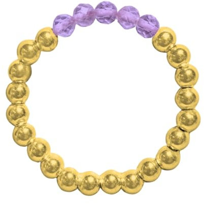 happymaker - Amethyst Stein echt Ring mit Perlen, echte Natursteine mit vergoldeten 925 Silber Perlen auf elastischem Band, Gold Schmuck mit Edelsteinperlen für Frauen, handemade