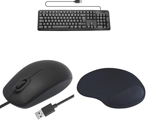 APM Pack Clavier Souris Filaire USB avec Tapis de Souris Ergonomique, Clavier Ordinateur AZERTY Français 105 Touches, avec Pavé Numérique, Souris USB Filaire et Tapis de Souris Confortable, Noir