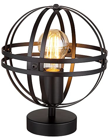 Tischleuchte Beistelllampe Wohnzimmerleuchte, Nachttischlampe im Industrial Design, Kugel, Metall, schwarz, matt, E27 Fassung, DxH 20x24,5 cm