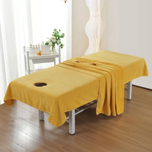 Morbuy Massageliege Laken mit Gesichtsloch, Handtuch für Massageliege, Atmungsaktiv Weich Mikrofaser Gesichtsauflage für Massageliege für Schönheitsbett Spa Schönheit (Bettlaken 210x120cm,3# Gelb)