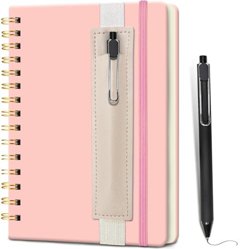 DWIYITTN Notizbuch A5 Liniert, Hardcover Spiralbindung 80 Blatt /160 Seiten Notizbuch mit Stift & Kunstleder-Stifthalter Collegeblock Notizblock für Arbeit Büro Schule 14,5 x 21cm 80 g/m² -Rosa