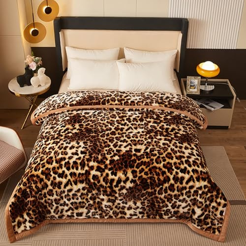 Hixingo Raschel-Plüsch Kuscheldecke Dicker Winter Wolldecke, Mikrofaser Sofa Überwurfdecke Kuscheldecke Hautverträglich Sofadecke, Doppellagig Couchdecke Wohndecke (Leopard,200x230cm)