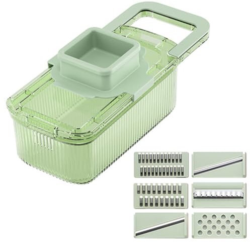 WMFASBAG Grattugia Multifunzione con Contenitore 6 Lame Sei Utensili da Taglio Tritatutto for Verdure Rotondo Affettatrice Multifunzione Utensili da Cucina