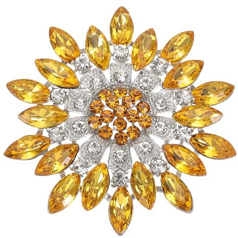 PATIKIL Broche de Tournesol en Strass, Broche de Fleur en Diamant de Cristal pour Femmes, Broche de Revers pour Costumes, Vêtements, Robes, Chapeaux, Sacs, Artisanat, Fêtes, Jaune