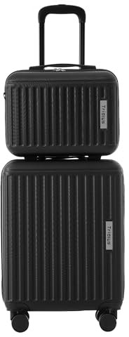 Weavelife 2er Kofferset, Mittel Hartschalen-Koffer und klein Koffer Kosmetiktasche, Trolley Rollkoffer, Reisekoffer, Handgepäck, 4 Rollen, ABS-Material, TSA-Schloss, M-56 cm, S-36 cm, Schwarz