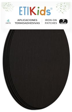 4 Rodilleras color Negro termoadhesivas para planchar. Coderas para proteger tu ropa y reparación de pantalones, chaquetas, jerseys, camisas. 16 x 10 cm.