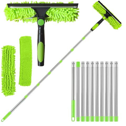 Polegas 4.5M Window Squeegee Cleaning Equipment, Glass Cleaning Tools with Long Handle, Cleaner Brush with Silicon Squeegee and Scrubber Tool, Cleaning Kit for Indoor/Outdoor High Window, Wall, Car