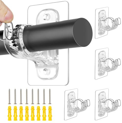 Funnaura 4 Pcs Self Adhesive on Curtain Stick Hooks Rod Holder, No Drill Curtain Pole Brackets