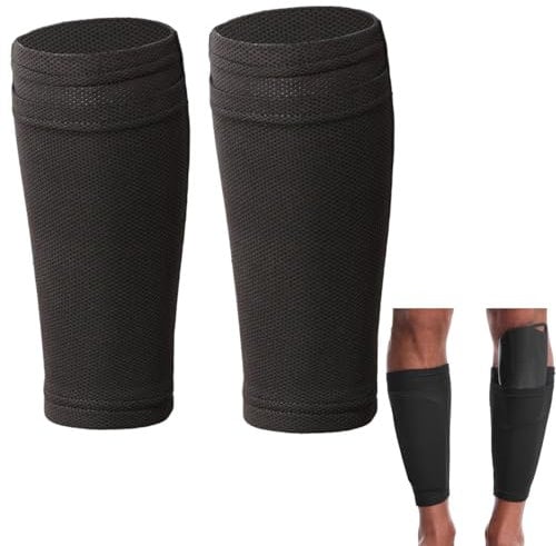 1 Paires Football Protège-Tibia Chaussettes,Manches Double Couche Protège-Tibias,Résistants à l'abrasion, Confortables,Respirants pour Les matchs de Football débutants(Noirs)