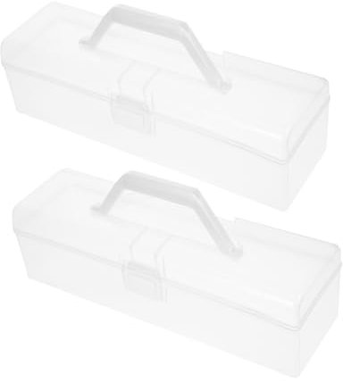UKCOCO 2Pcs Clear Paint Brush Storage Box Portable Organizer for Art Supplies Impact Resistant Ergonomic Handle for Students and Artists Transparent Craft Storage