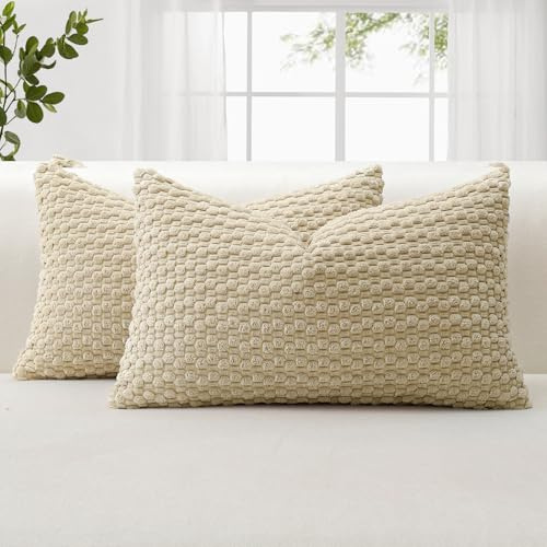 JOTOM 2er Set Cord Kissenbezüge, 3D Bubble Texture Boho Zierkissenbezug Dekorative Sofakissen Dekokissen Kordsamt Kissenbezug Deko Kissenhülle für Couch Sofa Wohnzimmer (40x60cm, Lichtkaffee)