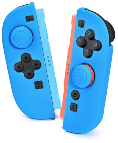 DLseego Coque de Protection pour Switch 2, Silicone Souple Anti-jaunissement Switch 2 Poignée TPC Housse Antidérapant et Anti-Rayures Grip Coque avec 2PCS Poignée de Pouce,Bleu