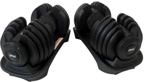 PH FitnessZwartVerstellbare Kurzhanteln/Dumbbells 2 × 24 kg, 2er-Set, 15 Gewichtsstufen, Einhand-Verstellsystem, Premium Series