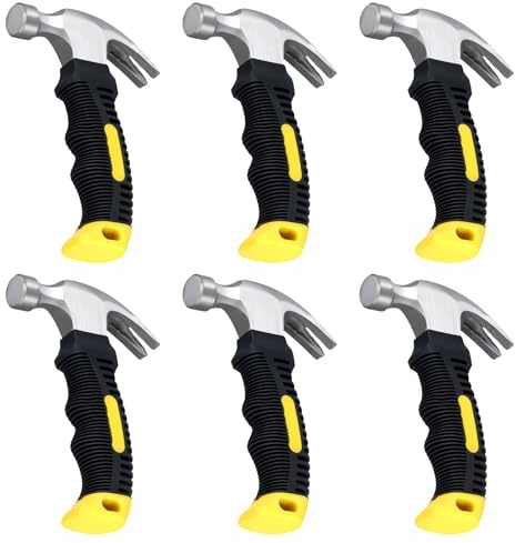 TAICHEUT 6PCS 8oz Small Claw Hammer, Mini Stubby Camping Hammer with Anti-Slip Soft Handle for Camping, DIY, Home Repairs