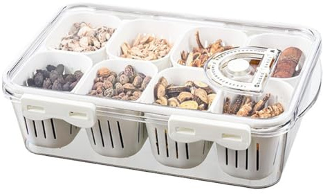 Flaroey Divided Serving Tray with Lid 8 Compartment Veggies Tray Portable Square Snackle Box Stackable Travel Storage Containers Easy to Use
