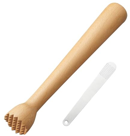 lomdung Fermentier Stampfer, Krautstampfer aus Holz, Handstampfer für Kimchi, Hölzerner Traditioneller Kartoffel Stampfer, 100% Ökologisches Buchenholz, mit Butterlöffel, Mühelose Anwendung