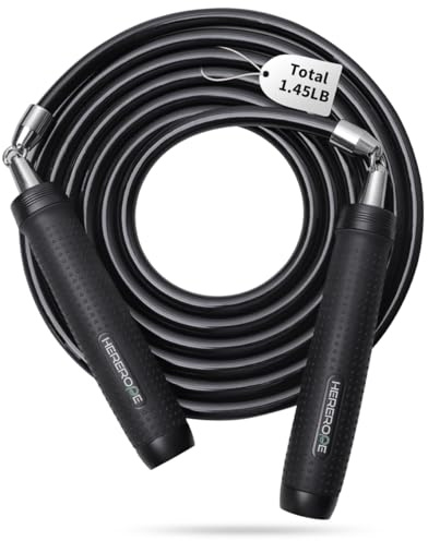 Hererope 1LB Weighted Jump Rope, 11mm Steel Cable, Metal Core Handles, Adjustable Length, for Exercise and Fitness