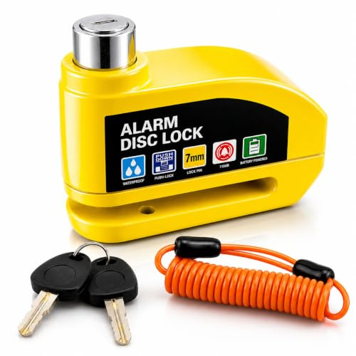BUILDEXO Bremsscheibenschloss mit Alarm 110 dB, Motorrad, Roller, E-Bike
