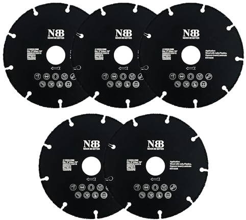 NBB Disco de corte de carburo para corte en madera con clavos laminado plástico y placa de yeso perfiles de aluminio hoja de carbur sierra de carburo de tungsteno para Amoladora fácil uso (5, 125mm)