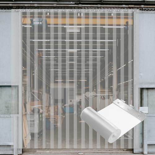 PVC Streifenvorhang Komplettset,8PC PVC Lamellenvorhang ,Lamellenvorhang | (1.9 mm Stärke, 2.13m Länge, 18 cm Breite) mit 1.2m Verzinktem Stahlträger für Lager, Kühlraum & Werkstatt | Robuster Stre