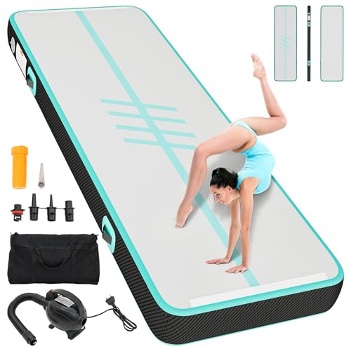 Air Matte Track 3M/4M,YITAHOME Tumbling Matte/Kohlefaser Seiten/Pfadstil mit Luftpumpe 10cm Hoch Tumbling Matte,Aufblasbar Gymnastikmatte Turnmatte für Training/Tumbling/Yoga/Outdoor/Fitness
